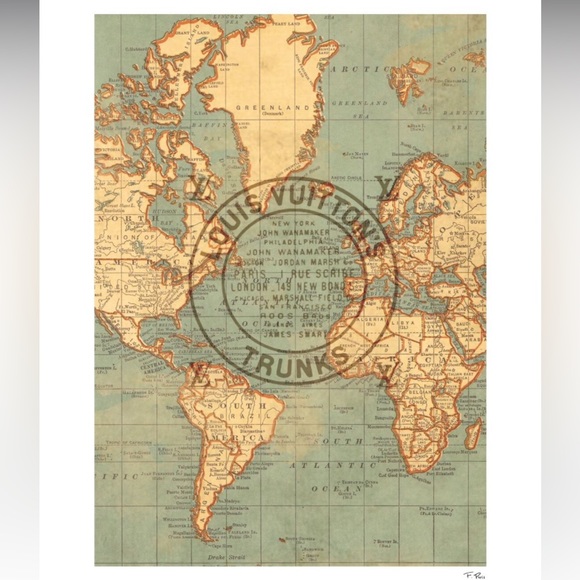 Vintage Louis Vuitton LV Fashion World Map, Grey Beige 14" x 18" Framed … - Picture 3 of 4